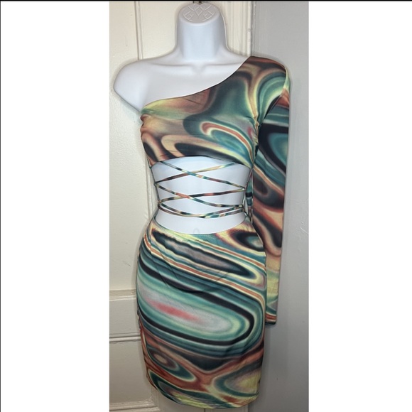 Fashion Nova Feelin' Groovy One Shoulder Mini Dress - Multi Color - Picture 3 of 5